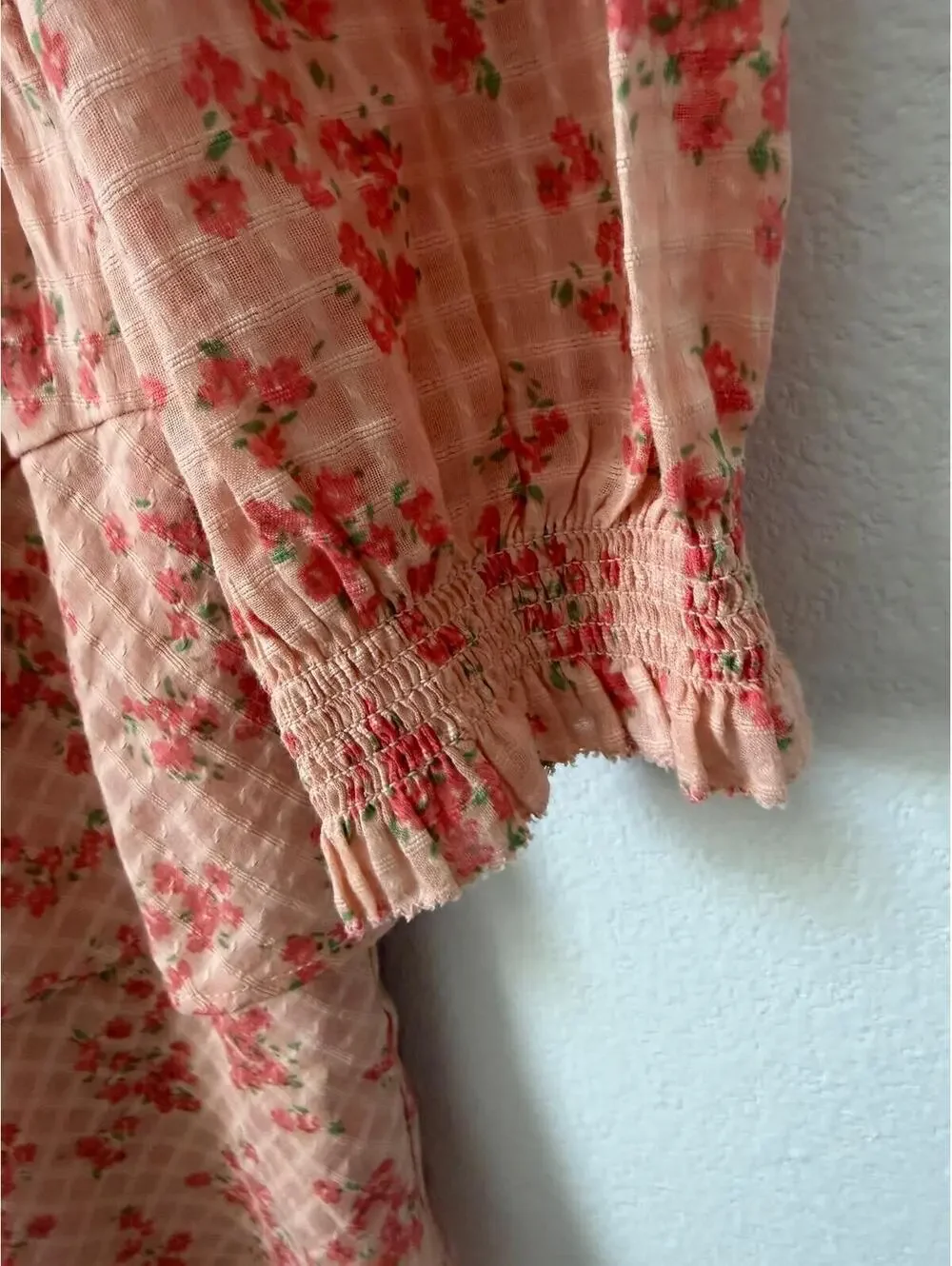 LOFT NWT 3/4 Sleeve Round Neck Plaid Floral Ruffled Mini Dress Women's Size S - Picture 7 of 8